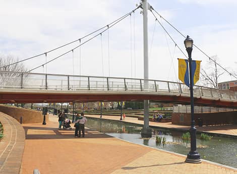 Frederick bridge along carroll creek on a clear day