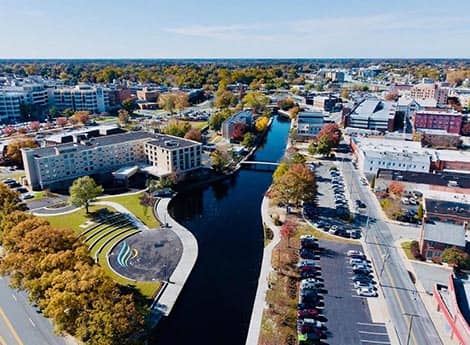 drone shot of the town of Salisbury